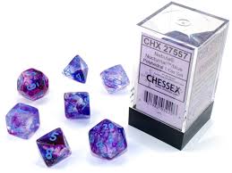 Chessex Nebula Nocturnal Blue Luminary 7 Die Set - Scroll and Circuit Games